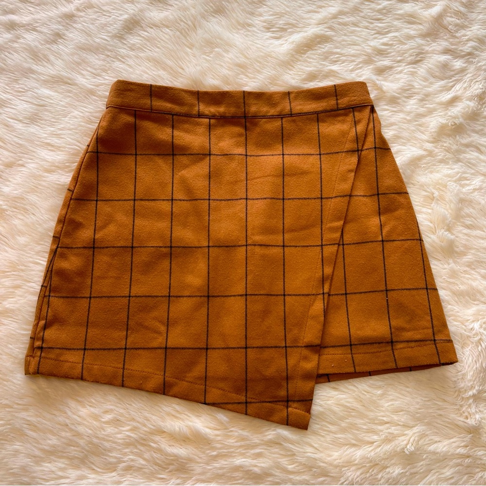 NWT Forever 21 Camel/ Black Lined Split Leg Mini Skirt Womens Small